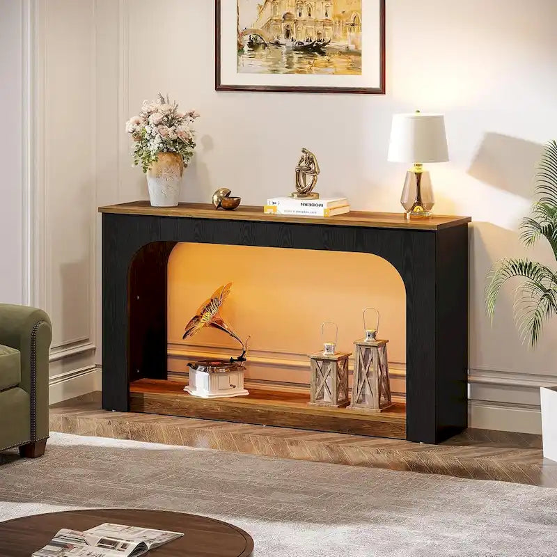 55 Zoll Konsolen-Sofatisch Holz Flurtisch mit LED-Beleuchtung