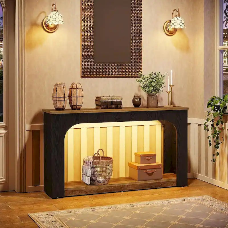 55 Zoll Konsolen-Sofatisch Holz Flurtisch mit LED-Beleuchtung