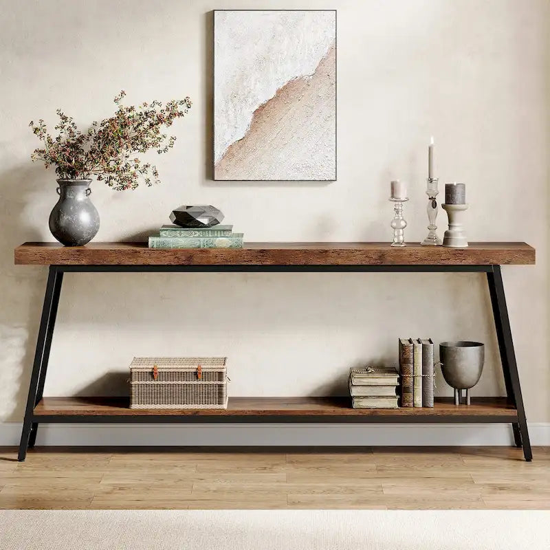 70.9 Konsolentisch, 2-stöckiger extra langer Sofatisch, industrieller Flurtisch