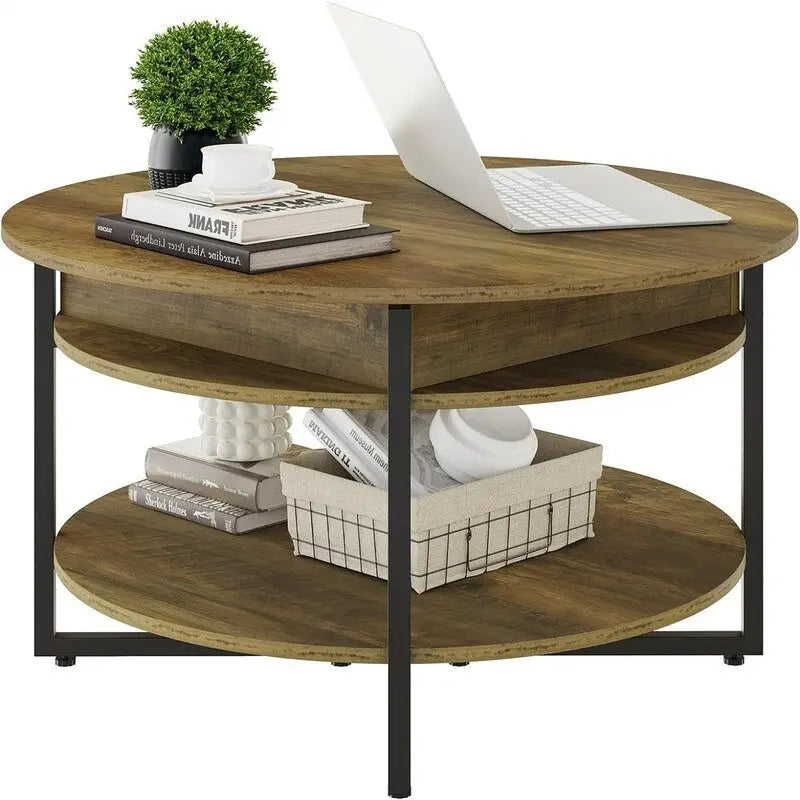 Holz Couchtisch mit hochklappbarer Platte, rund – 80D x 80B x 44H