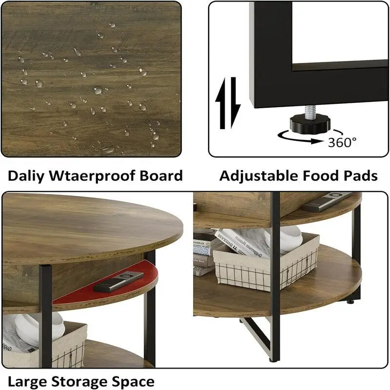 Holz Couchtisch mit hochklappbarer Platte, rund – 80D x 80B x 44H