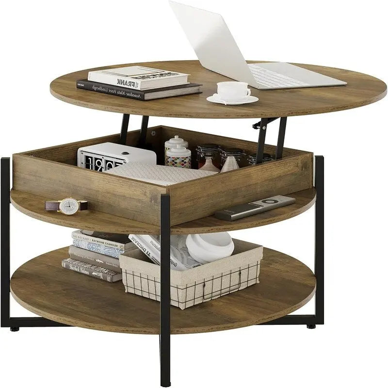 Holz Couchtisch mit hochklappbarer Platte, rund – 80D x 80B x 44H