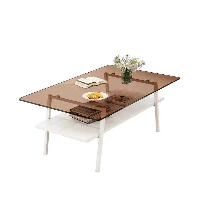 Rechteckiger Couchtisch, Tischplatte aus gehärtetem Glas mit Metallbeinen, Moderner Tisch für Wohnzimmer, Glas
