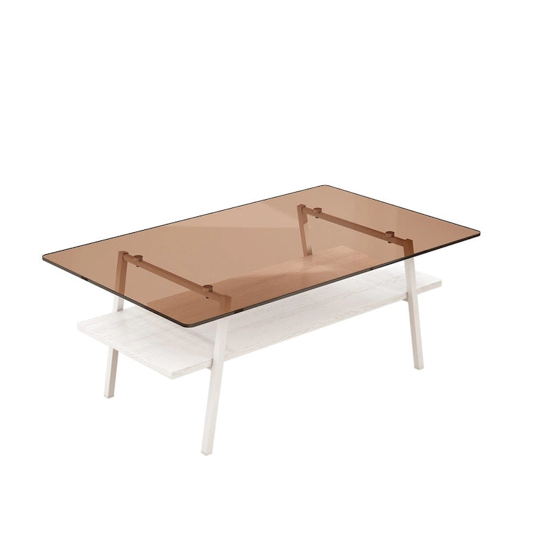 Rechteckiger Couchtisch, Tischplatte aus gehärtetem Glas mit Metallbeinen, Moderner Tisch für Wohnzimmer, Glas