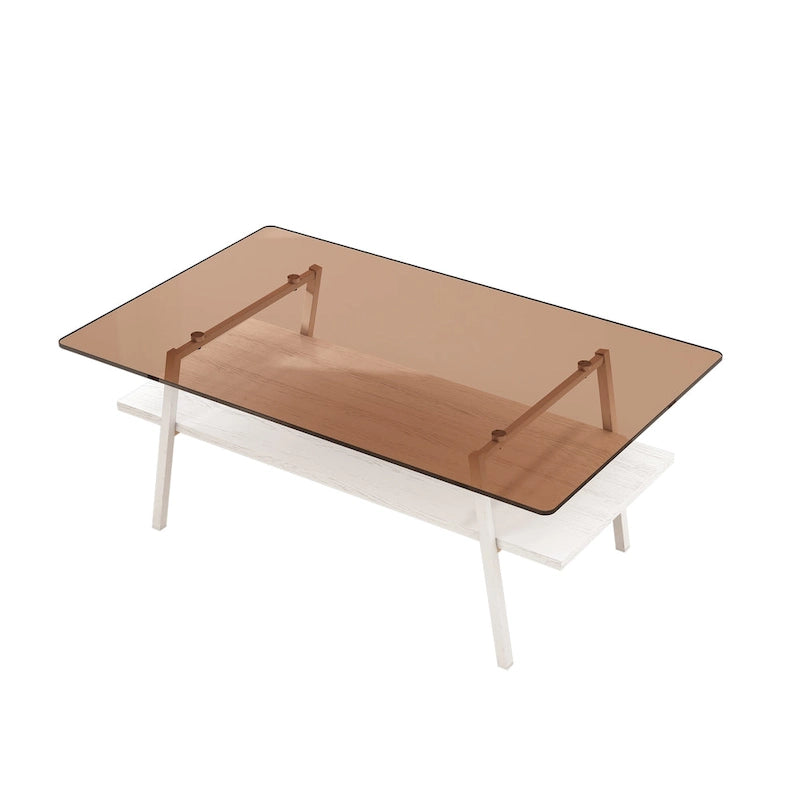 Rechteckiger Couchtisch, Tischplatte aus gehärtetem Glas mit Metallbeinen, Moderner Tisch für Wohnzimmer, Glas