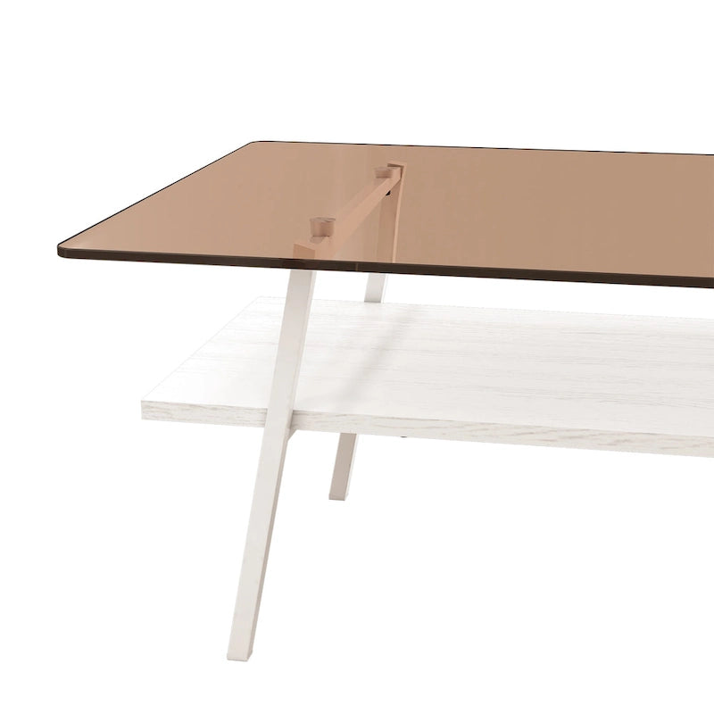 Rechteckiger Couchtisch, Tischplatte aus gehärtetem Glas mit Metallbeinen, Moderner Tisch für Wohnzimmer, Glas