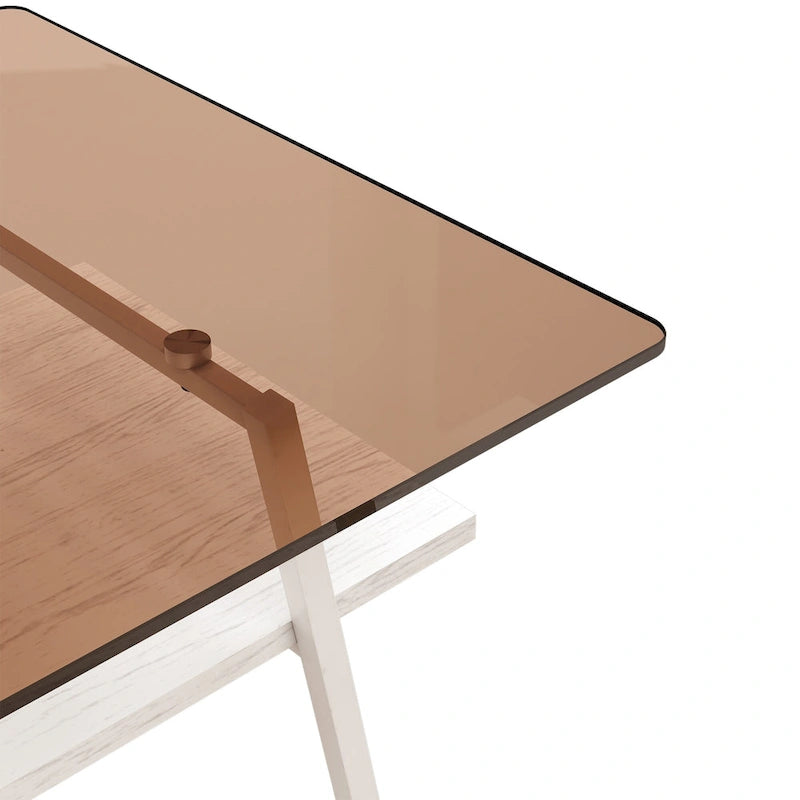 Rechteckiger Couchtisch, Tischplatte aus gehärtetem Glas mit Metallbeinen, Moderner Tisch für Wohnzimmer, Glas