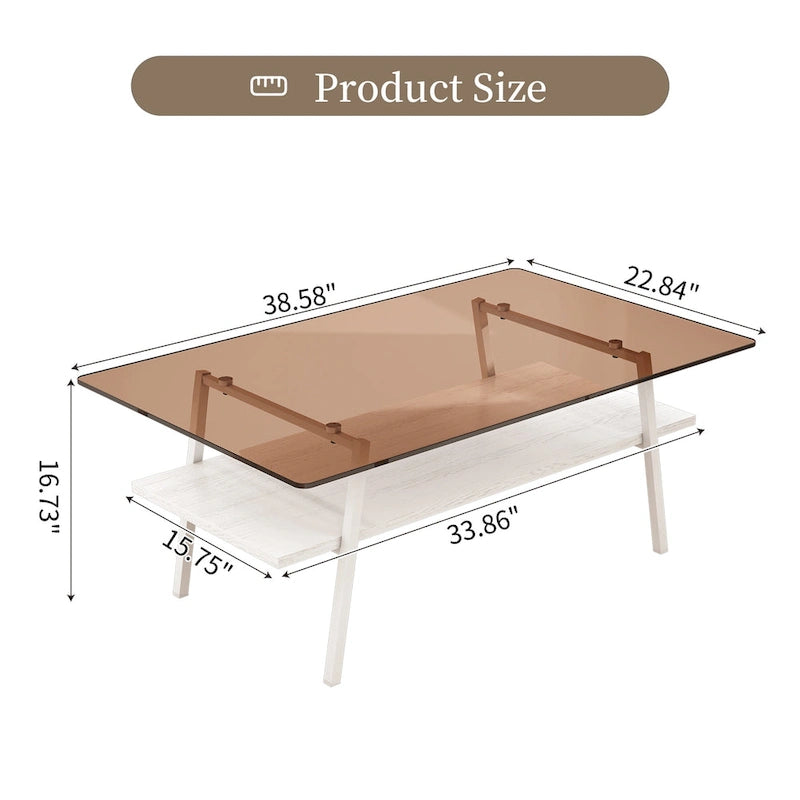 Rechteckiger Couchtisch, Tischplatte aus gehärtetem Glas mit Metallbeinen, Moderner Tisch für Wohnzimmer, Glas