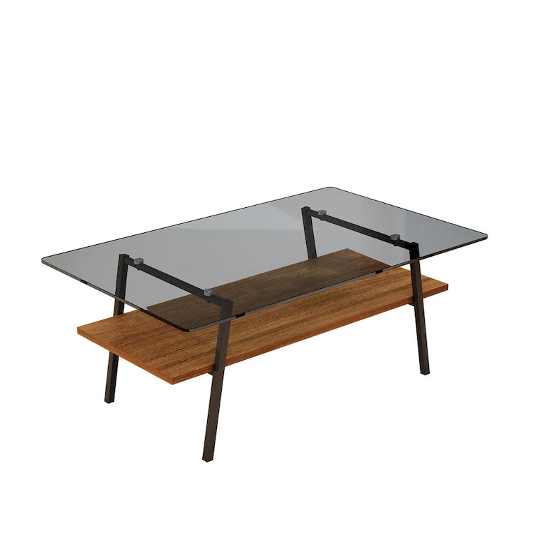 Rechteckiger Couchtisch, Tischplatte aus gehärtetem Glas mit Metallbeinen, Moderner Tisch für Wohnzimmer, Glas