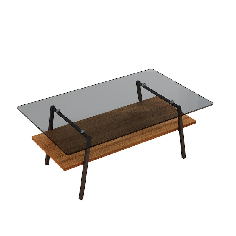 Rechteckiger Couchtisch, Tischplatte aus gehärtetem Glas mit Metallbeinen, Moderner Tisch für Wohnzimmer, Glas