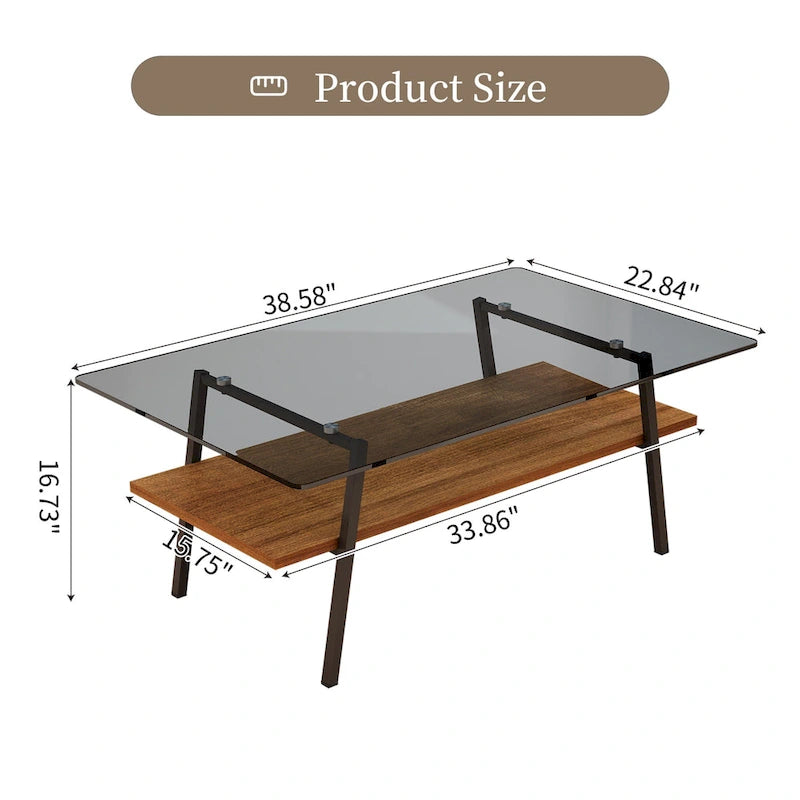 Rechteckiger Couchtisch, Tischplatte aus gehärtetem Glas mit Metallbeinen, Moderner Tisch für Wohnzimmer, Glas