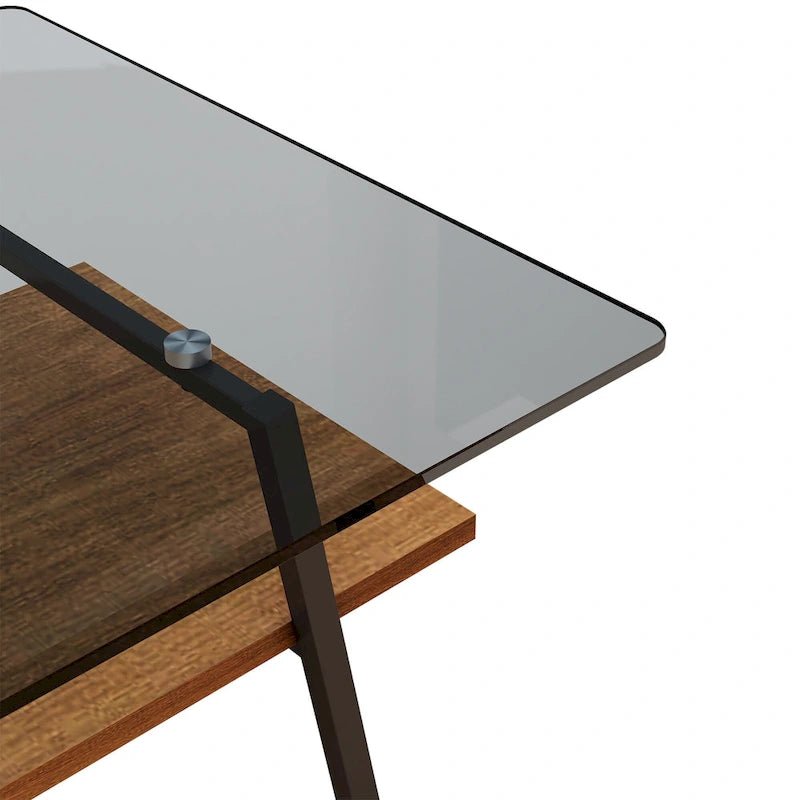 Rechteckiger Couchtisch, Tischplatte aus gehärtetem Glas mit Metallbeinen, Moderner Tisch für Wohnzimmer, Glas