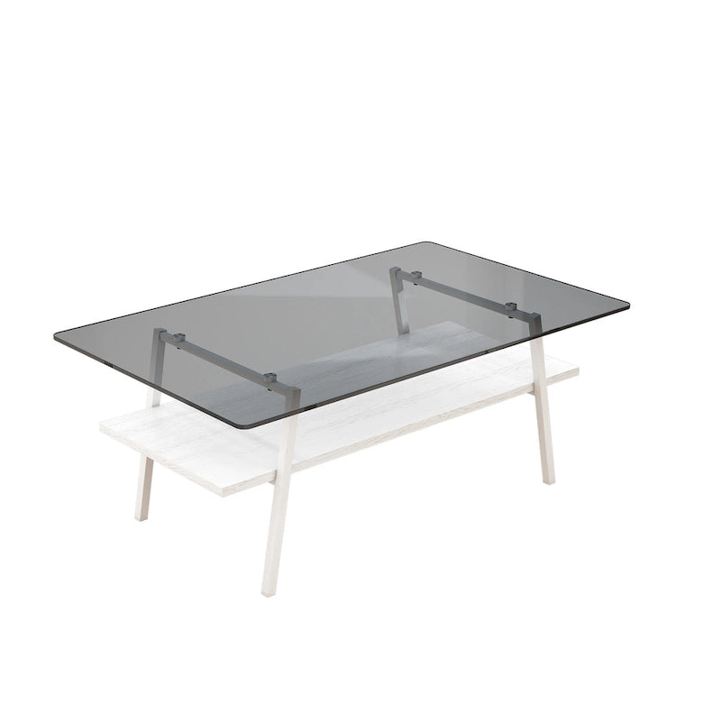 Rechteckiger Couchtisch, Tischplatte aus gehärtetem Glas mit Metallbeinen, Moderner Tisch für Wohnzimmer, Glas