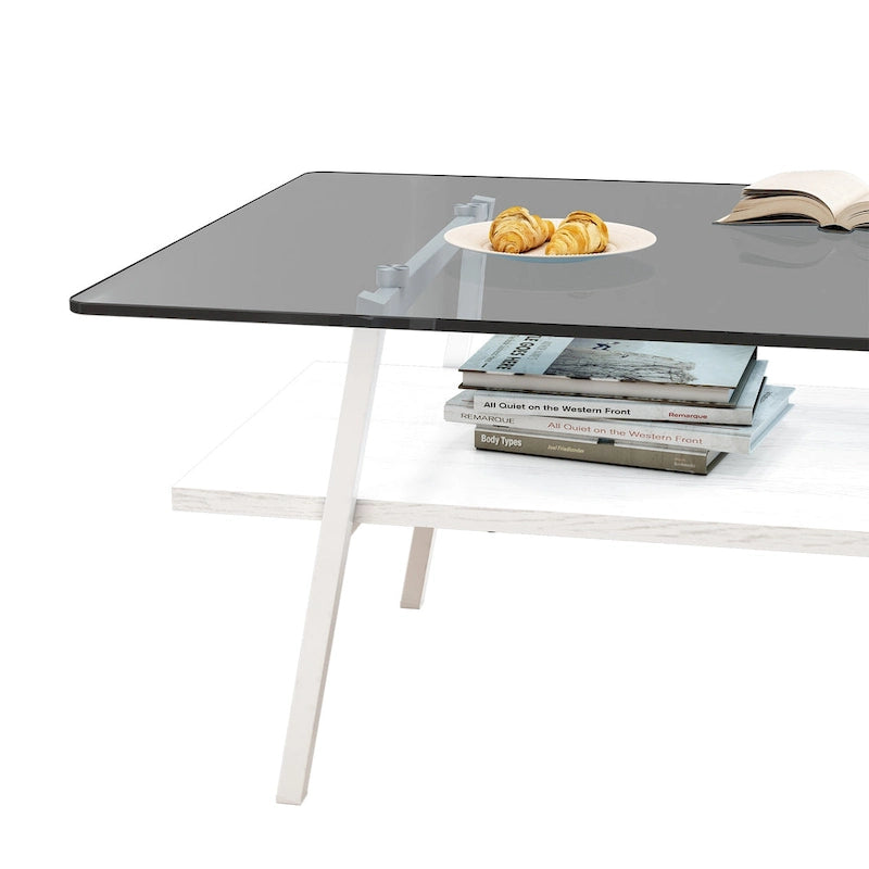 Rechteckiger Couchtisch, Tischplatte aus gehärtetem Glas mit Metallbeinen, Moderner Tisch für Wohnzimmer, Glas