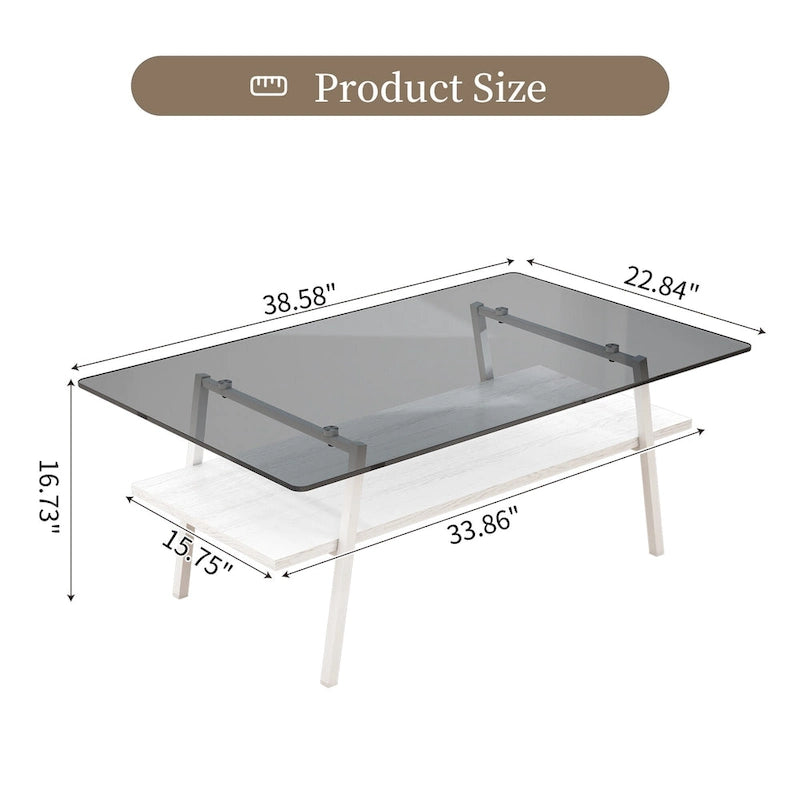 Rechteckiger Couchtisch, Tischplatte aus gehärtetem Glas mit Metallbeinen, Moderner Tisch für Wohnzimmer, Glas