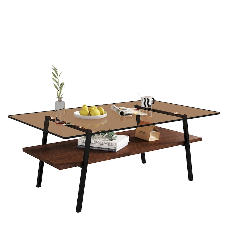 Rechteckiger Couchtisch, Tischplatte aus gehärtetem Glas mit Metallbeinen, Moderner Tisch für Wohnzimmer, Glas