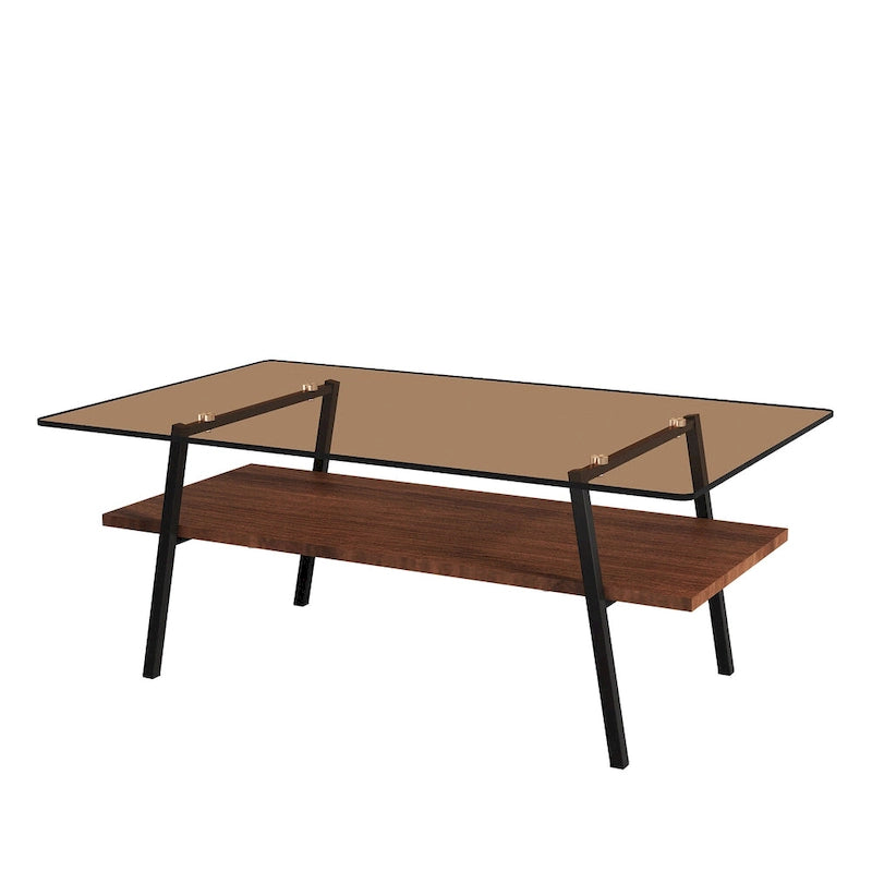 Rechteckiger Couchtisch, Tischplatte aus gehärtetem Glas mit Metallbeinen, Moderner Tisch für Wohnzimmer, Glas