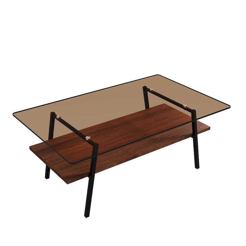 Rechteckiger Couchtisch, Tischplatte aus gehärtetem Glas mit Metallbeinen, Moderner Tisch für Wohnzimmer, Glas