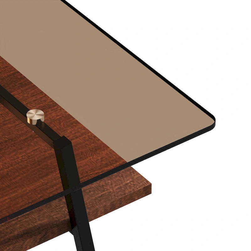 Rechteckiger Couchtisch, Tischplatte aus gehärtetem Glas mit Metallbeinen, Moderner Tisch für Wohnzimmer, Glas