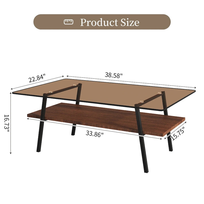 Rechteckiger Couchtisch, Tischplatte aus gehärtetem Glas mit Metallbeinen, Moderner Tisch für Wohnzimmer, Glas