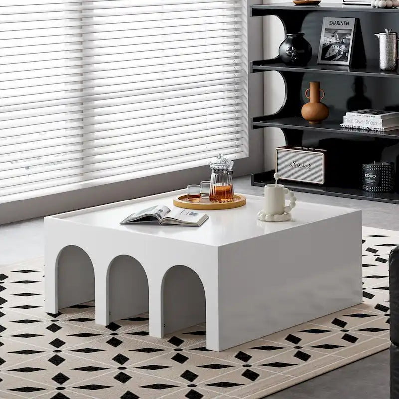 Multifunktionales 4-stöckiges weißes Bücherregal & Couchtisch, kreatives Möbel-Standregal, minimalistische Organizer-Aufbewahrungsregale