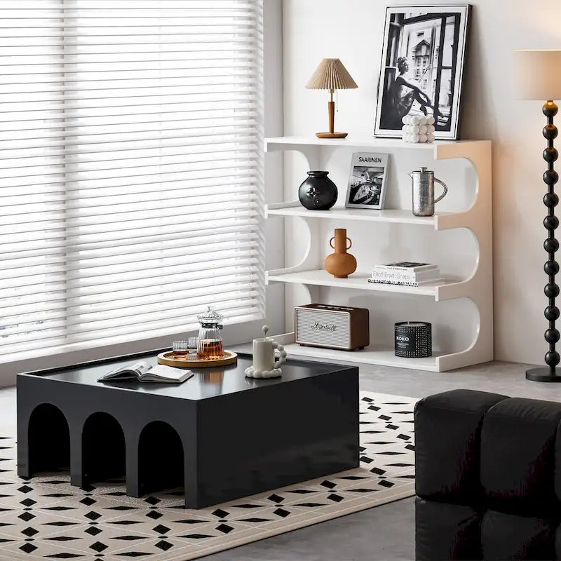 Multifunktionales 4-stöckiges weißes Bücherregal & Couchtisch, kreatives Möbel-Standregal, minimalistische Organizer-Aufbewahrungsregale