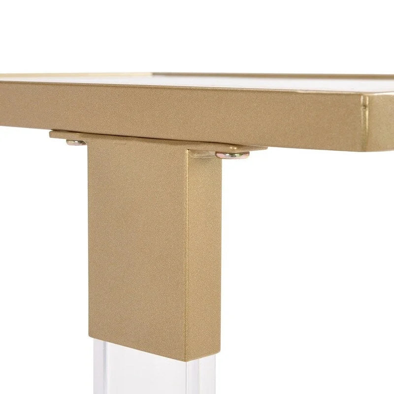 Grondin Moderner, zeitgenössischer C-förmiger Beistelltisch Snacktisch mit gehärtetem Glas, Stahl- und Acrylrahmen, feststellbare Rollen
