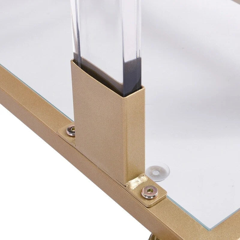 Grondin Moderner, zeitgenössischer C-förmiger Beistelltisch Snacktisch mit gehärtetem Glas, Stahl- und Acrylrahmen, feststellbare Rollen