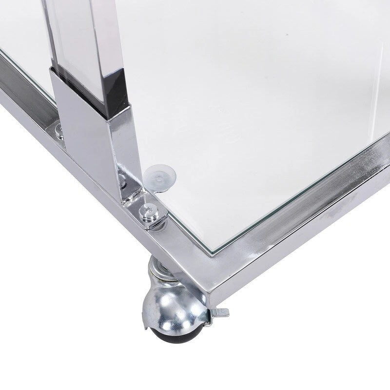 Grondin Moderner, zeitgenössischer C-förmiger Beistelltisch Snacktisch mit gehärtetem Glas, Stahl- und Acrylrahmen, feststellbare Rollen