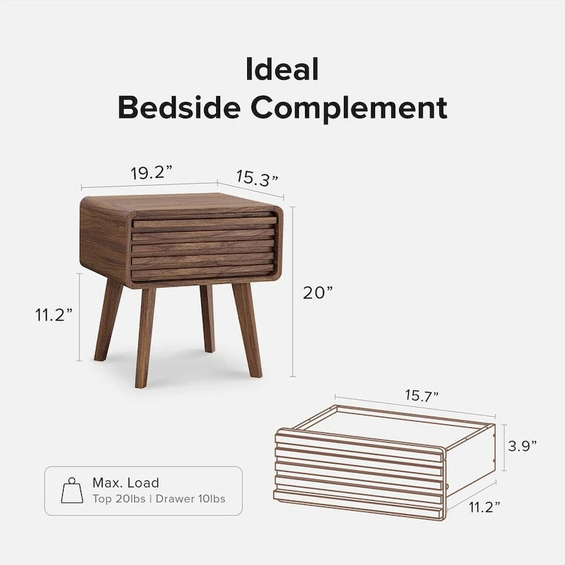 Mopio Ensley Nachttisch, Beistelltisch, Endtisch, Nachttisch im Mid-Century Modern Stil, Betttische, kleiner Nachttisch mit Schubladen
