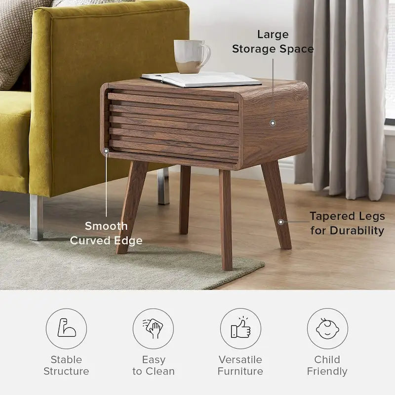 Mopio Ensley Nachttisch, Beistelltisch, Endtisch, Nachttisch im Mid-Century Modern Stil, Betttische, kleiner Nachttisch mit Schubladen