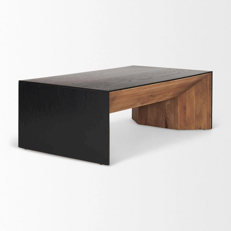 Tabor Couchtisch aus Naturholz mit schwarzem Eichenholz-Wasserfall-Design – 134,6 cm L x 76,2 cm B x 45,7 cm H