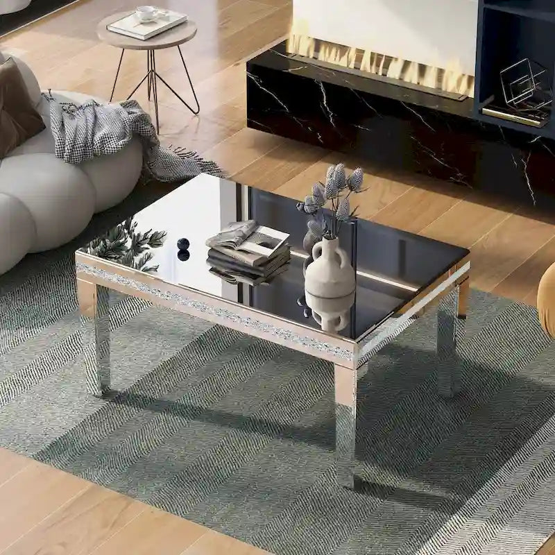 Verspiegelter Couchtisch mit verstellbarer Höhe