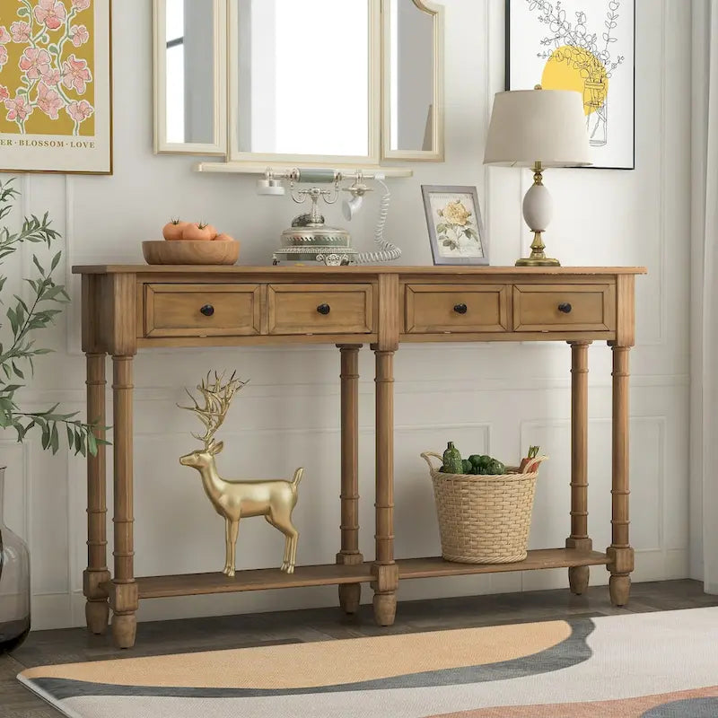 Konsolentisch Sofatisch Einfache Montage mit zwei Schubladen und unterem Regal für Wohnzimmer, Eingangsbereich