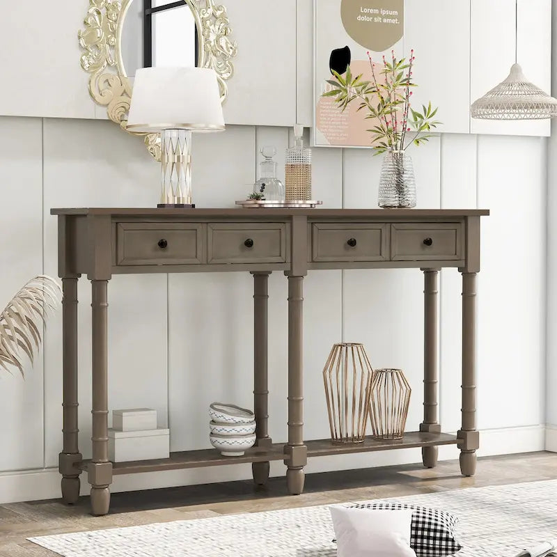Konsolentisch Sofatisch Einfache Montage mit zwei Schubladen und unterem Regal für Wohnzimmer, Eingangsbereich