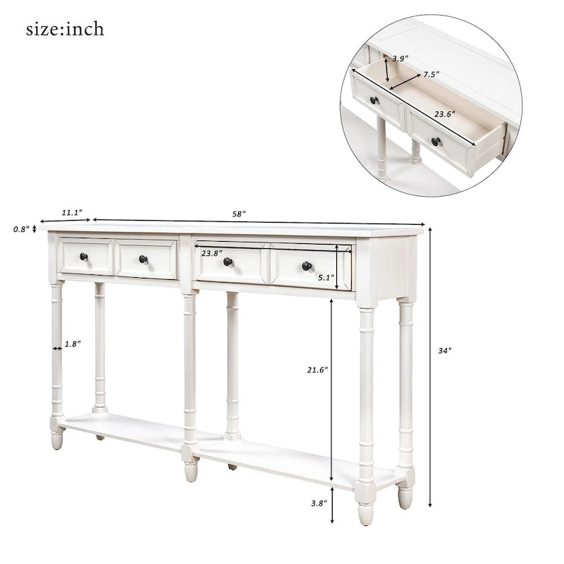 Konsolentisch Sofatisch Einfache Montage mit zwei Schubladen und unterem Regal für Wohnzimmer, Eingangsbereich