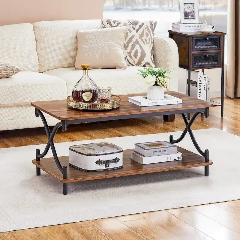 Modernes 3-teiliges Couchtisch-, Sofatisch- und 2er-Set Nachttische mit 1 Schublade (Braun/Schwarz/Weiß)