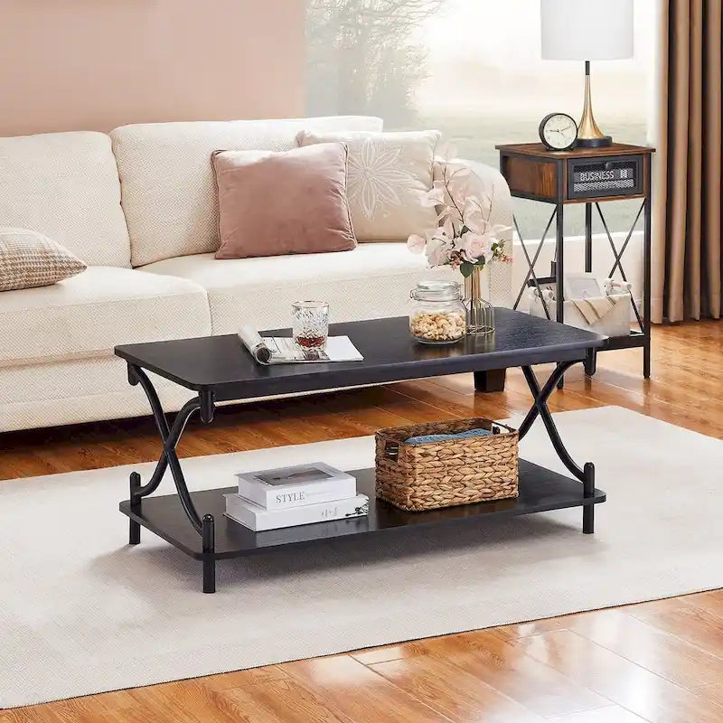 Modernes 3-teiliges Couchtisch-, Sofatisch- und 2er-Set Nachttische mit 1 Schublade (Braun/Schwarz/Weiß)