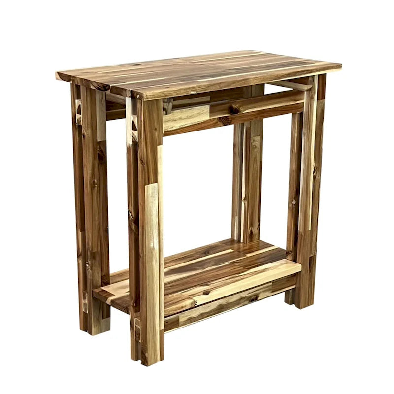 Architektonischer Ruhesessel-Beistelltisch aus Akazienholz mit Ablage