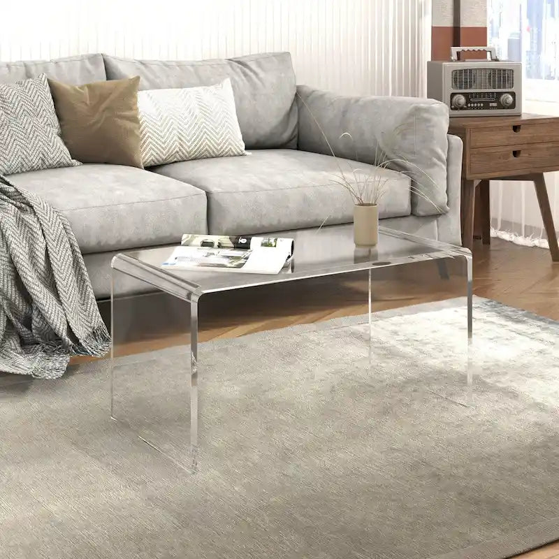 Rechteckiger Wasserfall-Couchtisch komplett aus Acryl, 15 mm dick