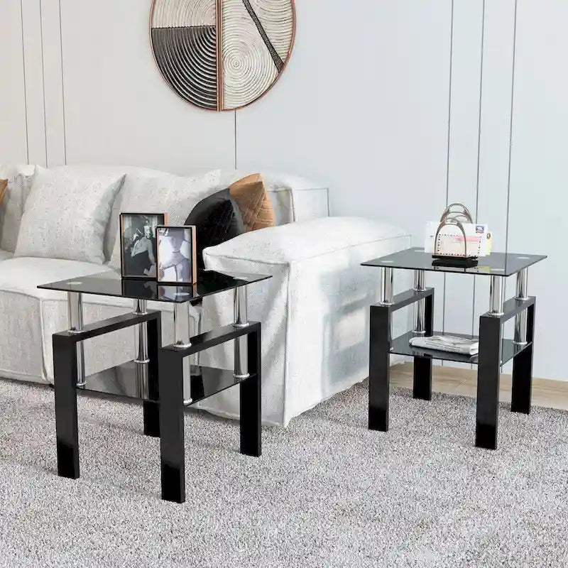 2er-Set, moderner Teetisch aus gehärtetem Glas, Couchtisch, Beistelltisch