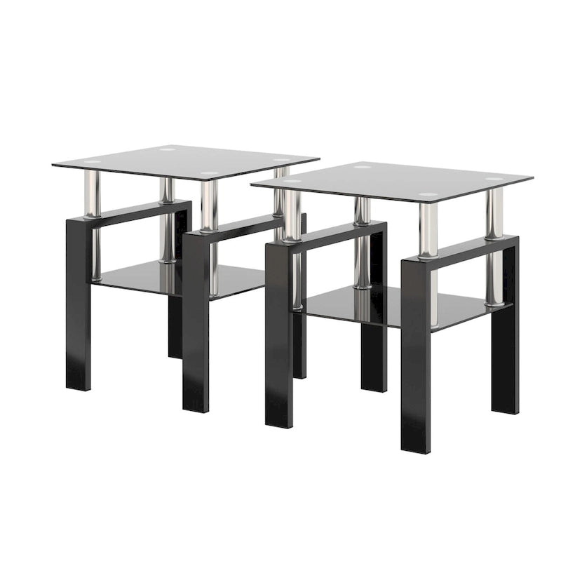 2er-Set, moderner Teetisch aus gehärtetem Glas, Couchtisch, Beistelltisch