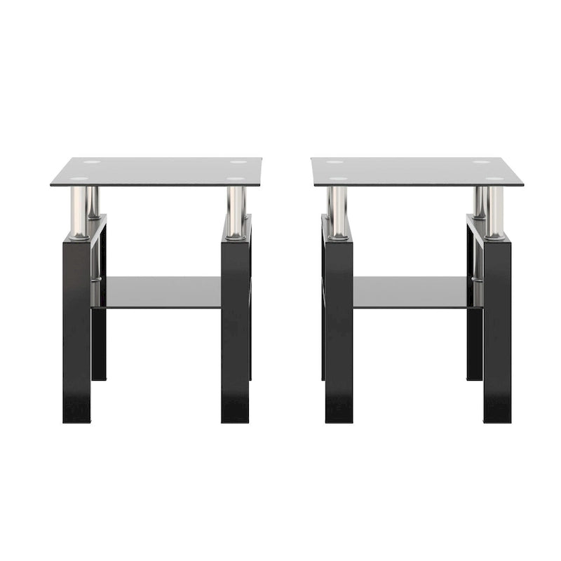 2er-Set, moderner Teetisch aus gehärtetem Glas, Couchtisch, Beistelltisch