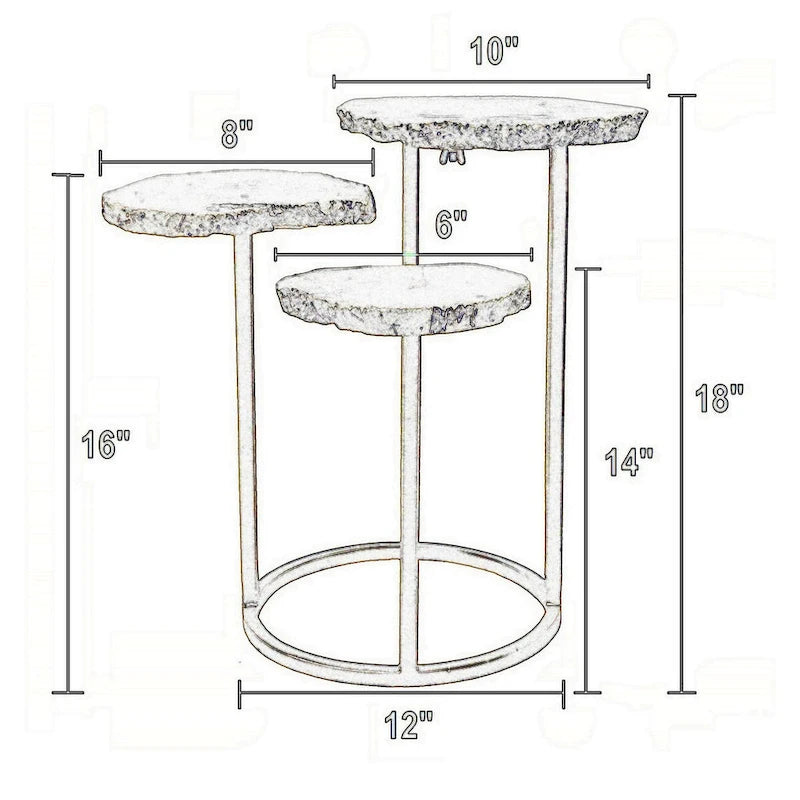 18 Zoll Akzent-Beistelltisch, 3 Ebenen Design, weiße Achatplatte, goldener Eisenfuß