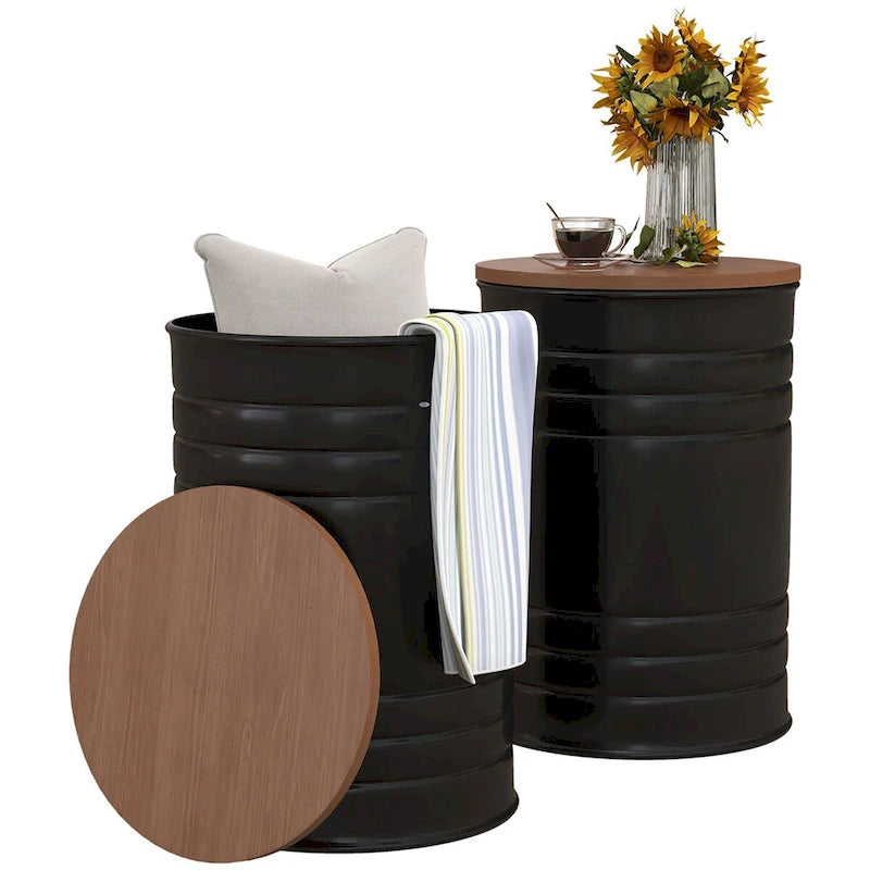 2er Set Nesting-Aufbewahrungshocker mit Deckel, versteckter Stauraum