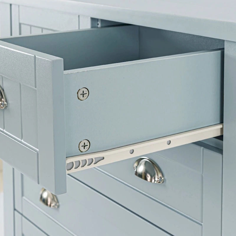 Schubladenkommode Barschrank Beistellschrank, Anrichte Sideboard, Massivholzrahmen, Kunststofftürverkleidung, Retro-Muschelgriff