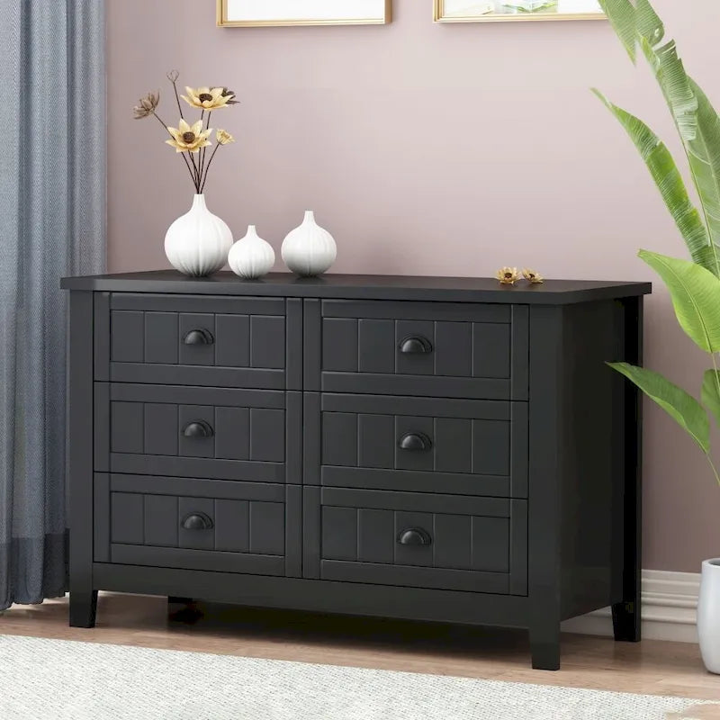 Schubladenkommode Barschrank Beistellschrank, Anrichte Sideboard, Massivholzrahmen, Kunststofftürverkleidung, Retro-Muschelgriff