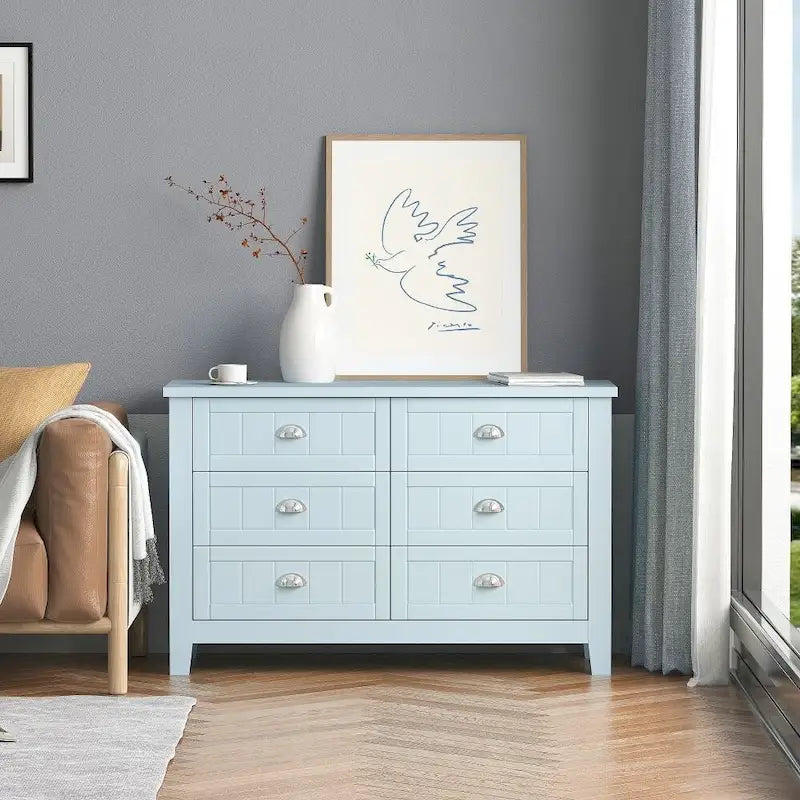 Schubladenkommode Barschrank Beistellschrank, Anrichte Sideboard, Massivholzrahmen, Kunststofftürverkleidung, Retro-Muschelgriff