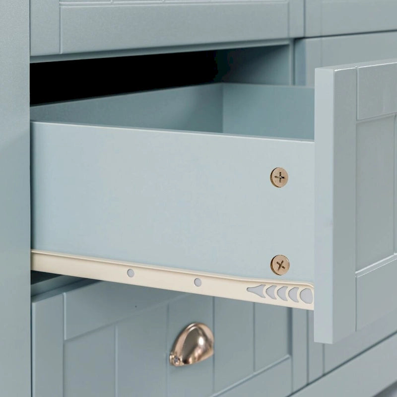 Schubladenkommode Barschrank Beistellschrank, Anrichte Sideboard, Massivholzrahmen, Kunststofftürverkleidung, Retro-Muschelgriff