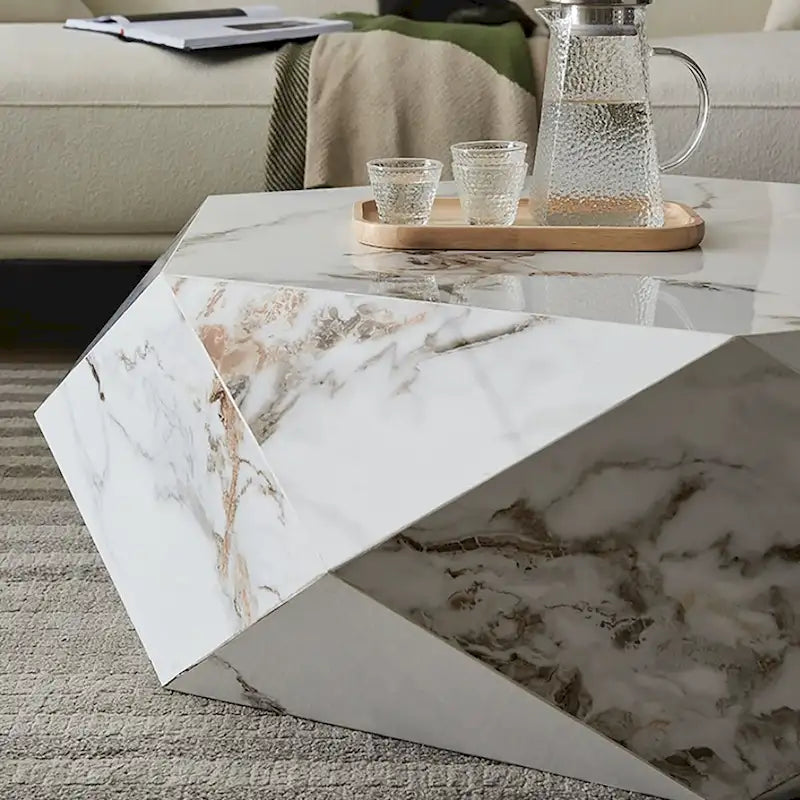 Moderner Couchtisch aus weißem Kunstmarmor – 43.3
